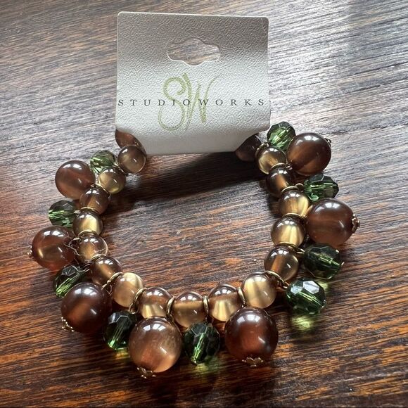 Studio Works Emerald Green Brown Boho Beaded Bracelet NWT - Picture 8 of 8